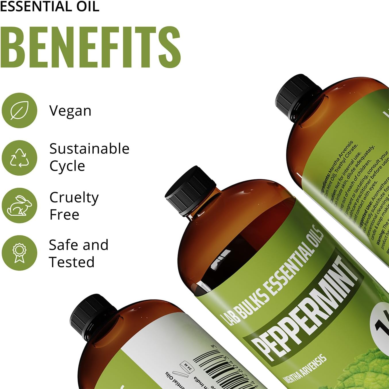 Lab Bulks Essential Oil Peppermint Essential Oil, 16 oz Bottle for Diffusers, House Cleaning, Candles, 1 Pack, Aromatherapy Oil - Image 3