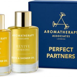 Aromatherapy Associates Perfect Partners Gift Set. 2 Premium Bath and Shower Oils (0.3 fl oz each) in Decorative Gift Box. Includes Deep Relax and Revive Morning Blends
