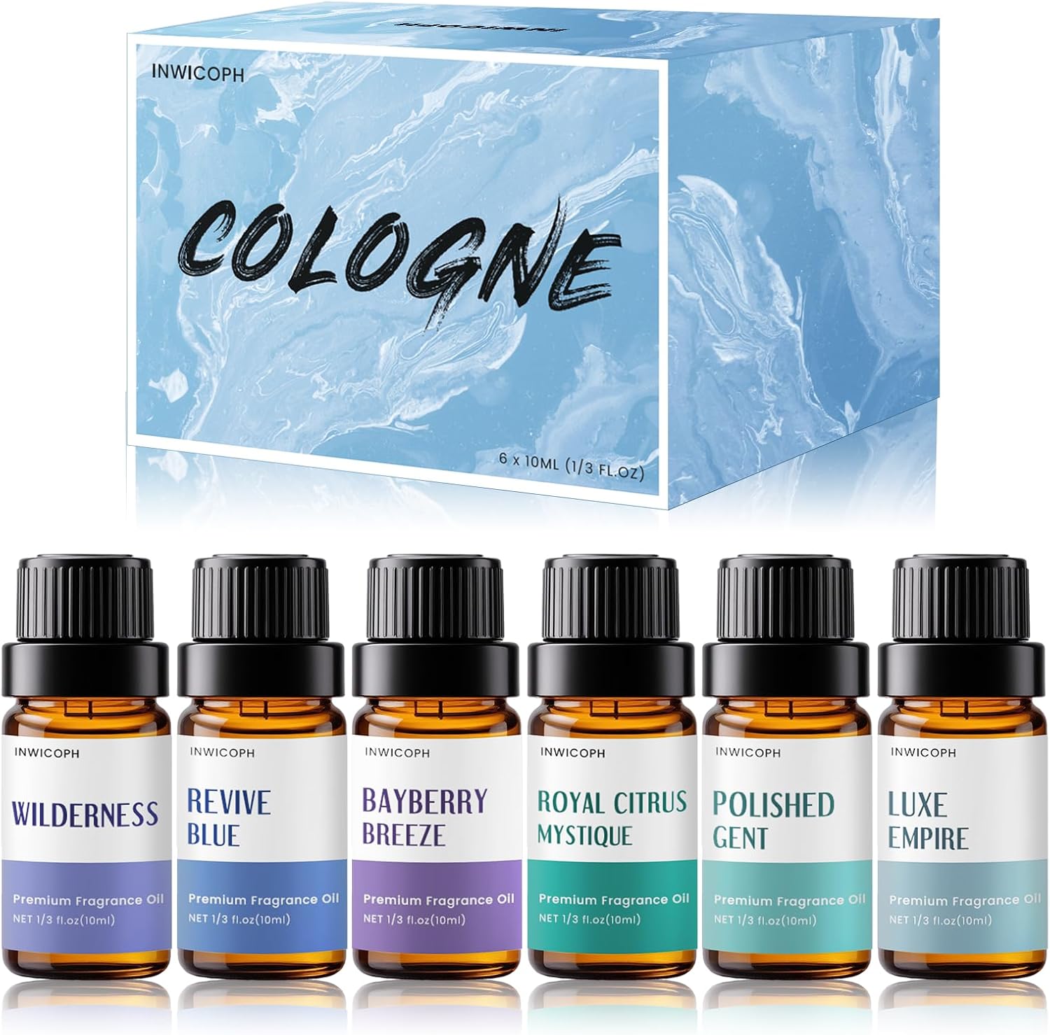 Fragrance Oil, Cologne Oils for Men, Aromatherapy Essential Oils Set for Candle & Soap Making (6x10ML) - Luxe Empire, Polished Gent, Bayberry Breeze Aromatherapy Oils for Men