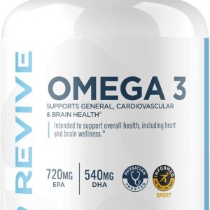 Revive MD Omega 3 Fish Oil Supplements for Men & Women – Softgels with EPA & DHA Fatty Acids for Healthy Skin & Joints, Heart & Brain Support – Vegan-Friendly, Gluten-Free (120 Softgels)