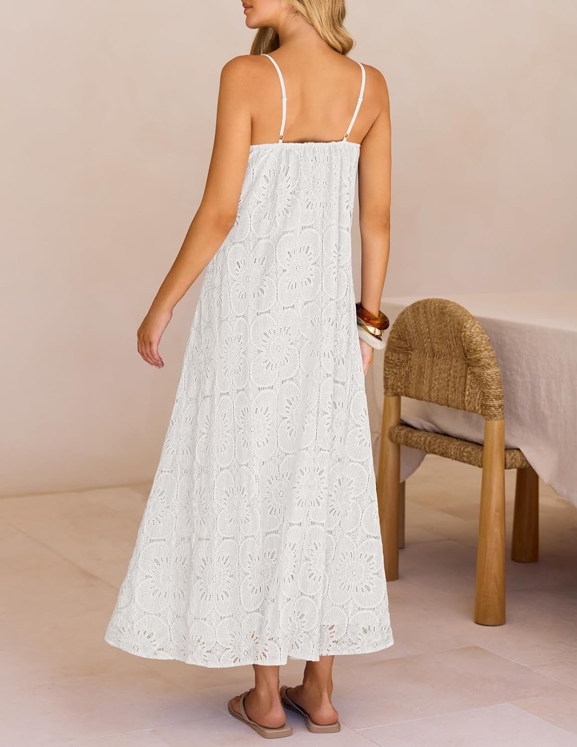 Summer Floral Lace Eyelet Boho Beach Maxi Sundress - Image 2