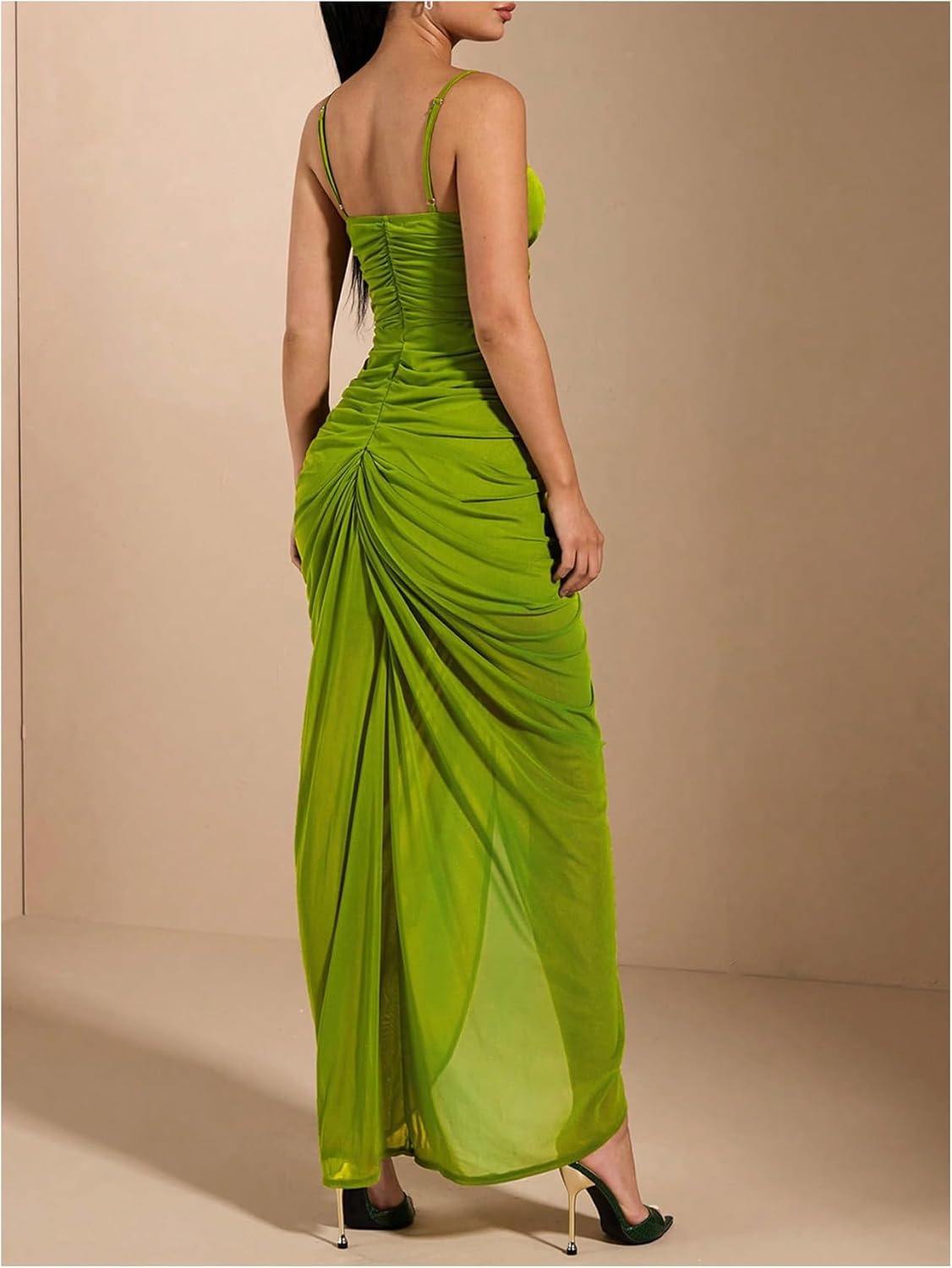 Floerns Womens Ruffle Ruched Cami Split Bodycon Maxi Dress - Image 2