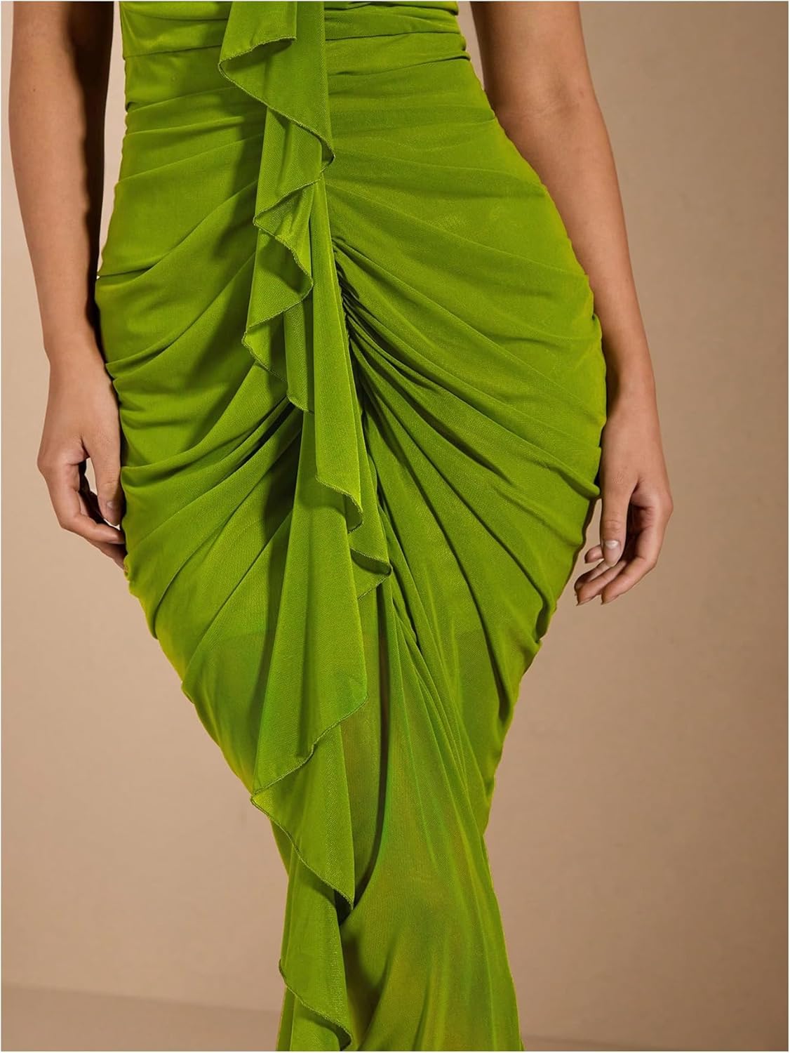 Floerns Womens Ruffle Ruched Cami Split Bodycon Maxi Dress - Image 3