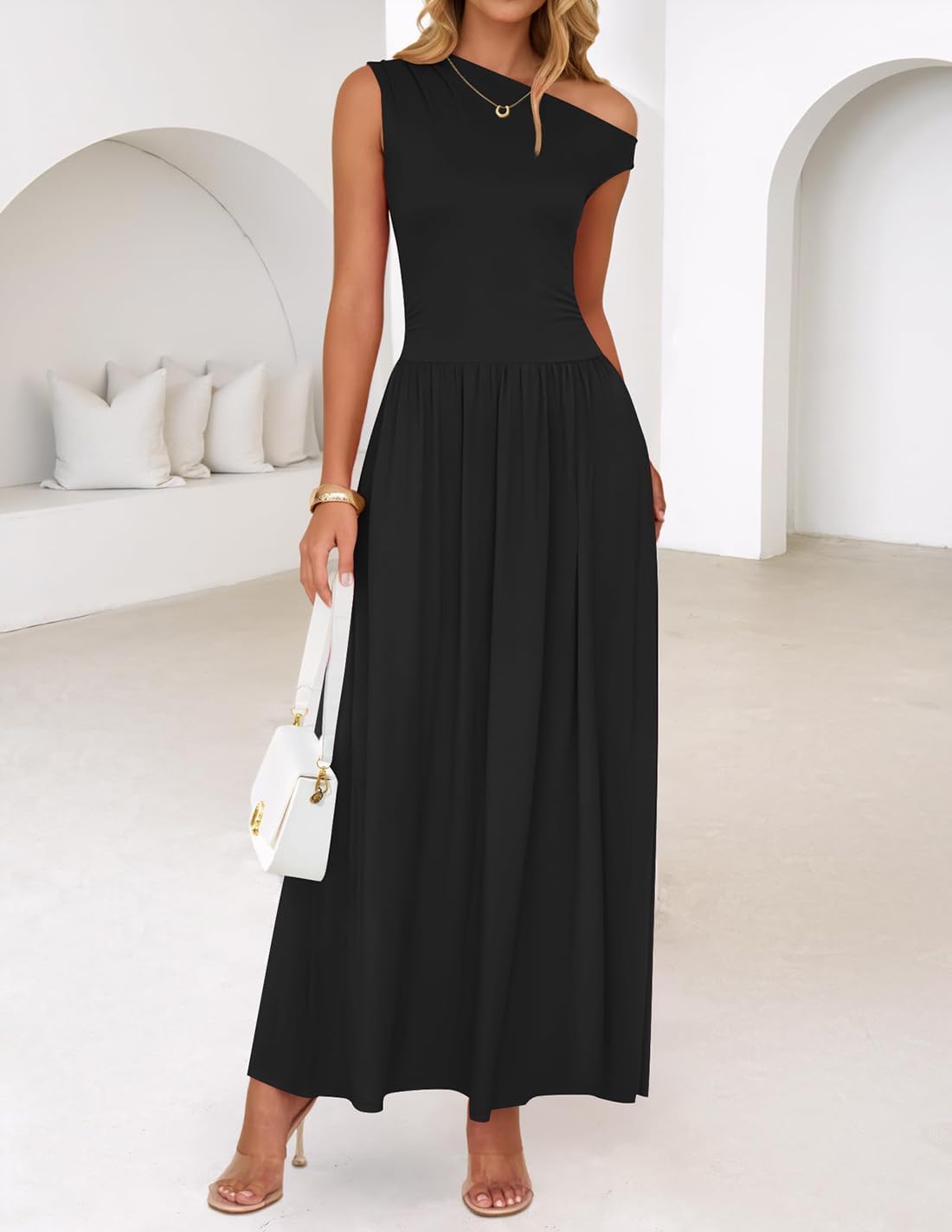 <p><strong>ZESICA Womens Maxi Summer Dress One Shoulder Pockets</strong></p> - Image 6