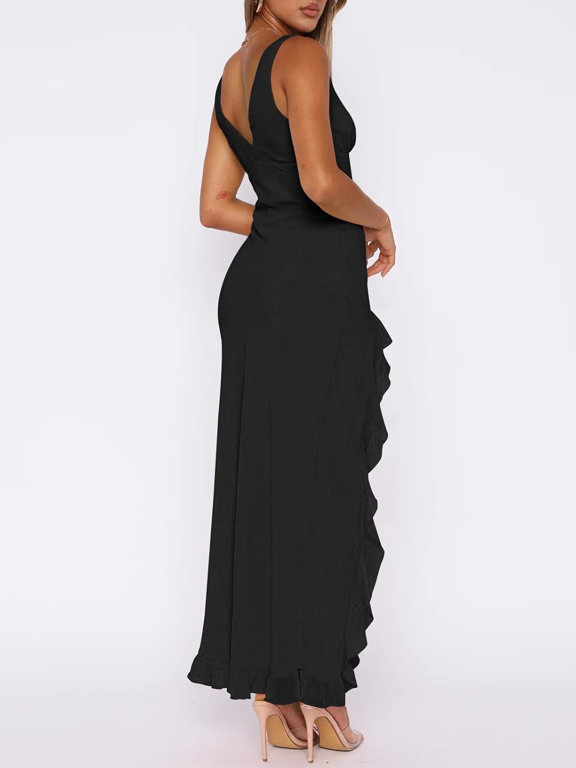 Sexy V Neck Backless Slit Bodycon Maxi Party Dress - Image 2