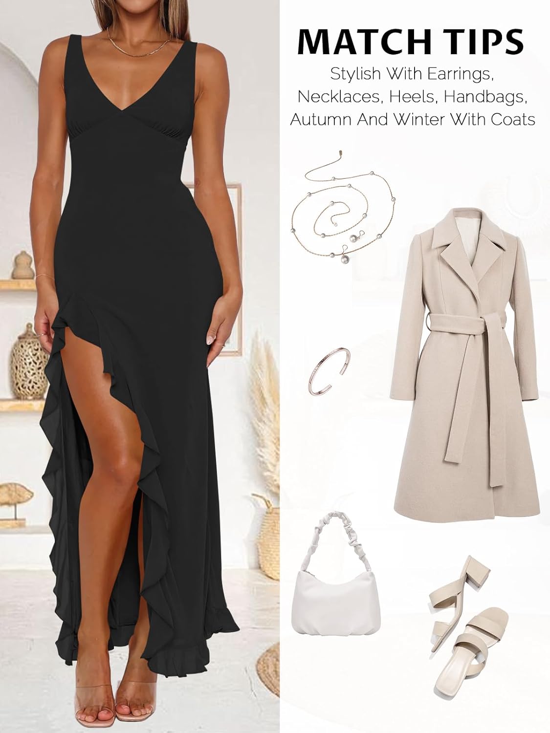 Sexy V Neck Backless Slit Bodycon Maxi Party Dress - Image 3