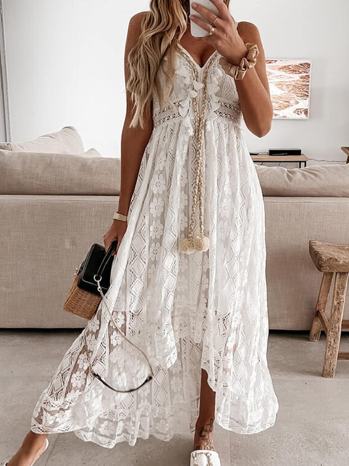 CUPSHE Women's Summer Maxi Sun Dress Lace Tassels - Image 2