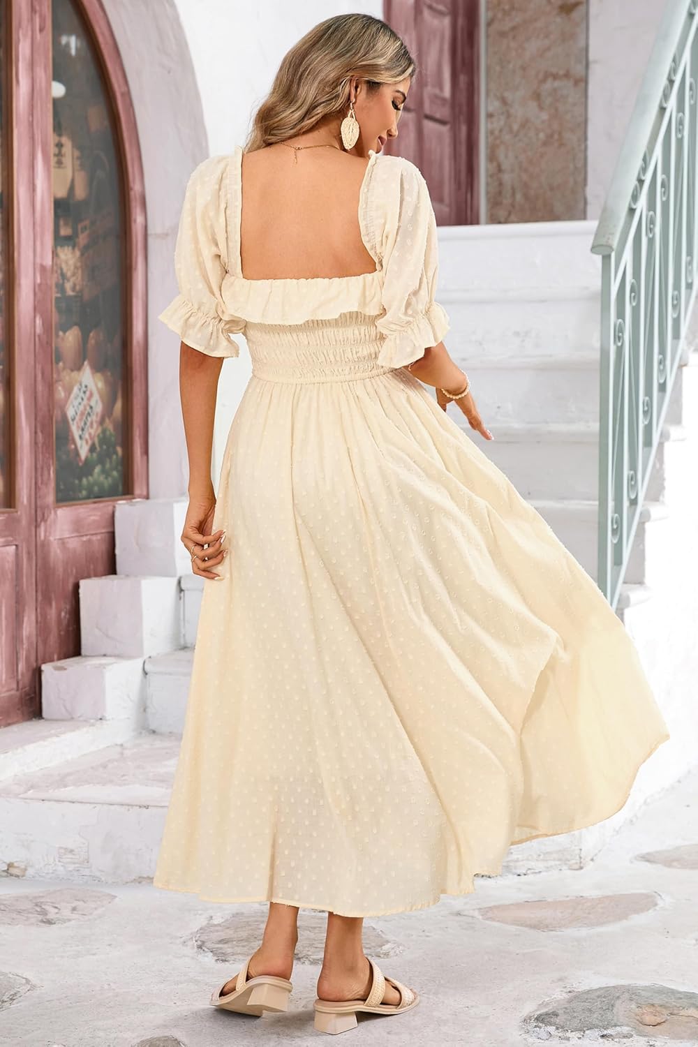 R.Vivimos Backless Vintage Cotton A-Line Dress - Image 3