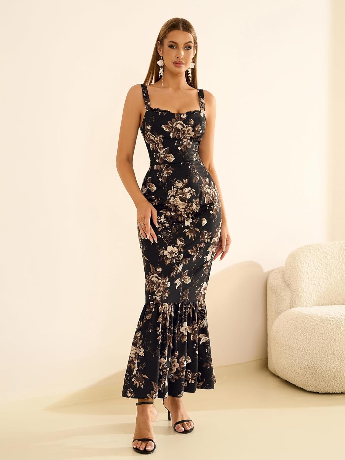 HTZMO Women's Floral Maxi Square Neck Boho Sundress - Image 4