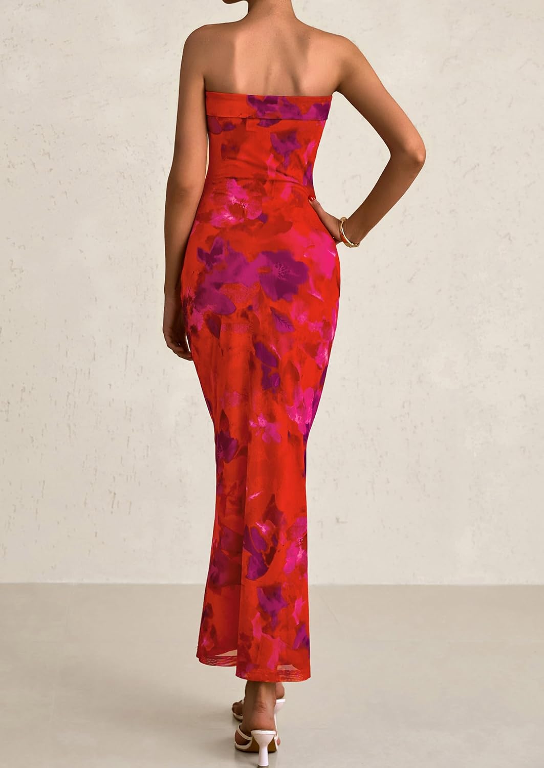 Womens Summer Printed Strapless Beach Maxi Dresses - Image 2