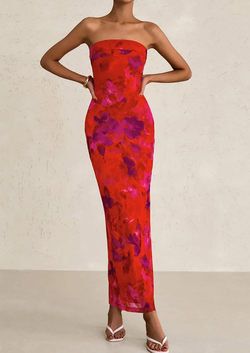 Womens Summer Printed Strapless Beach Maxi Dresses - Image 3