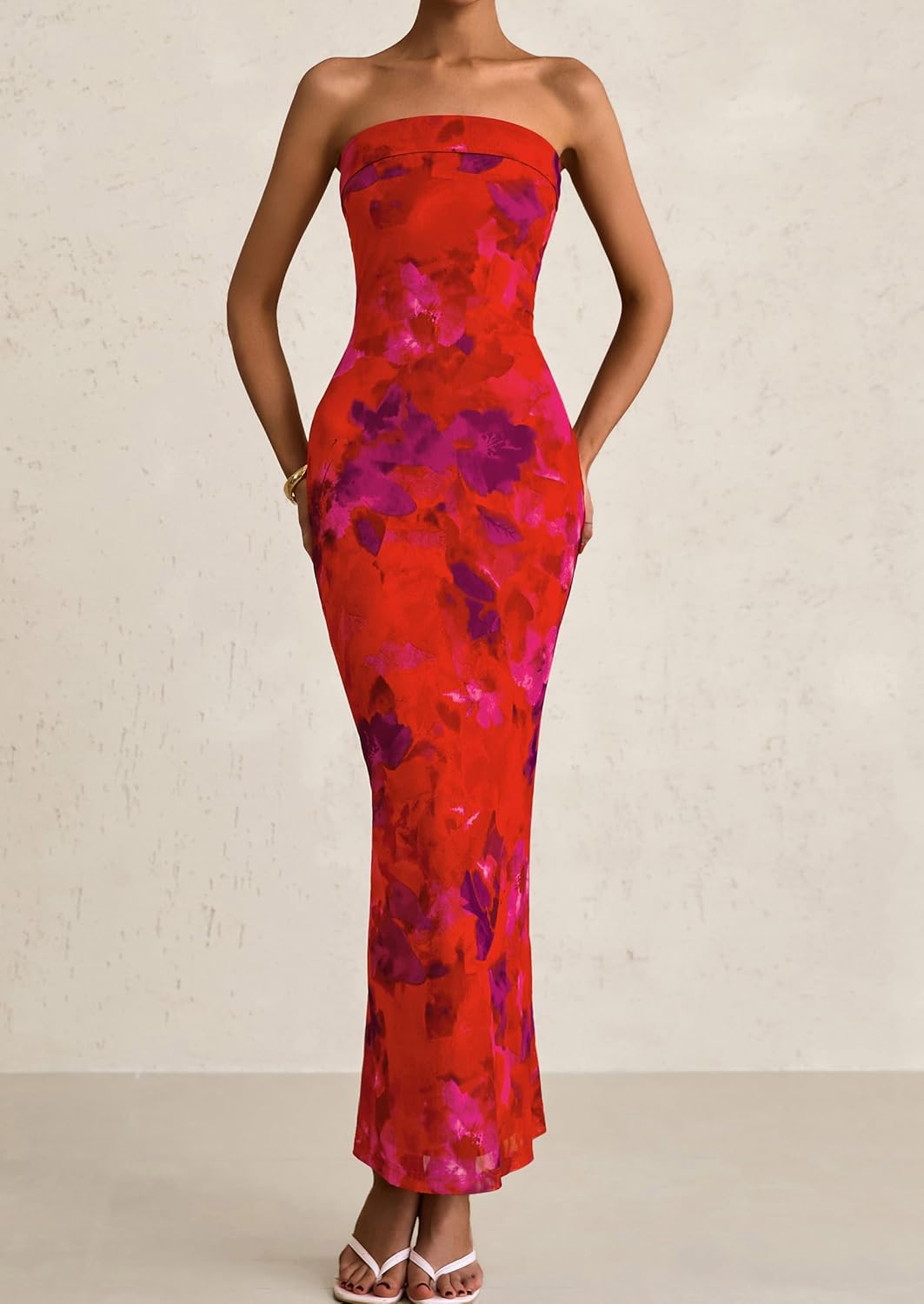 Womens Summer Printed Strapless Beach Maxi Dresses - Image 5