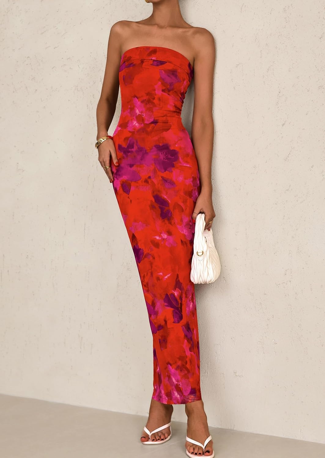 Womens Summer Printed Strapless Beach Maxi Dresses - Image 7