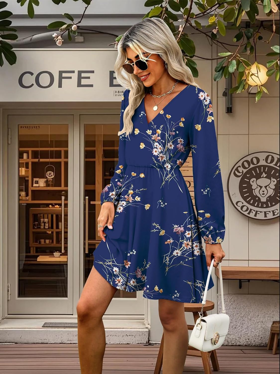 Womens 2025 Floral V-Neck Long-Sleeve Fall Dresses - Image 5