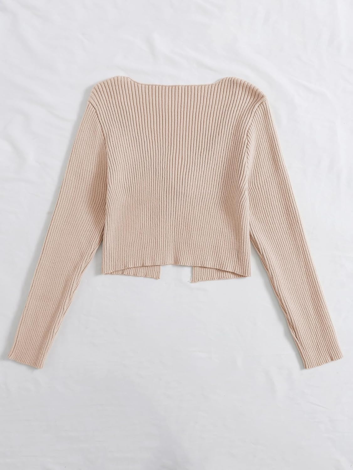Floerns Women's Tie Front LS Rib Knit Crop Shrug - Image 2