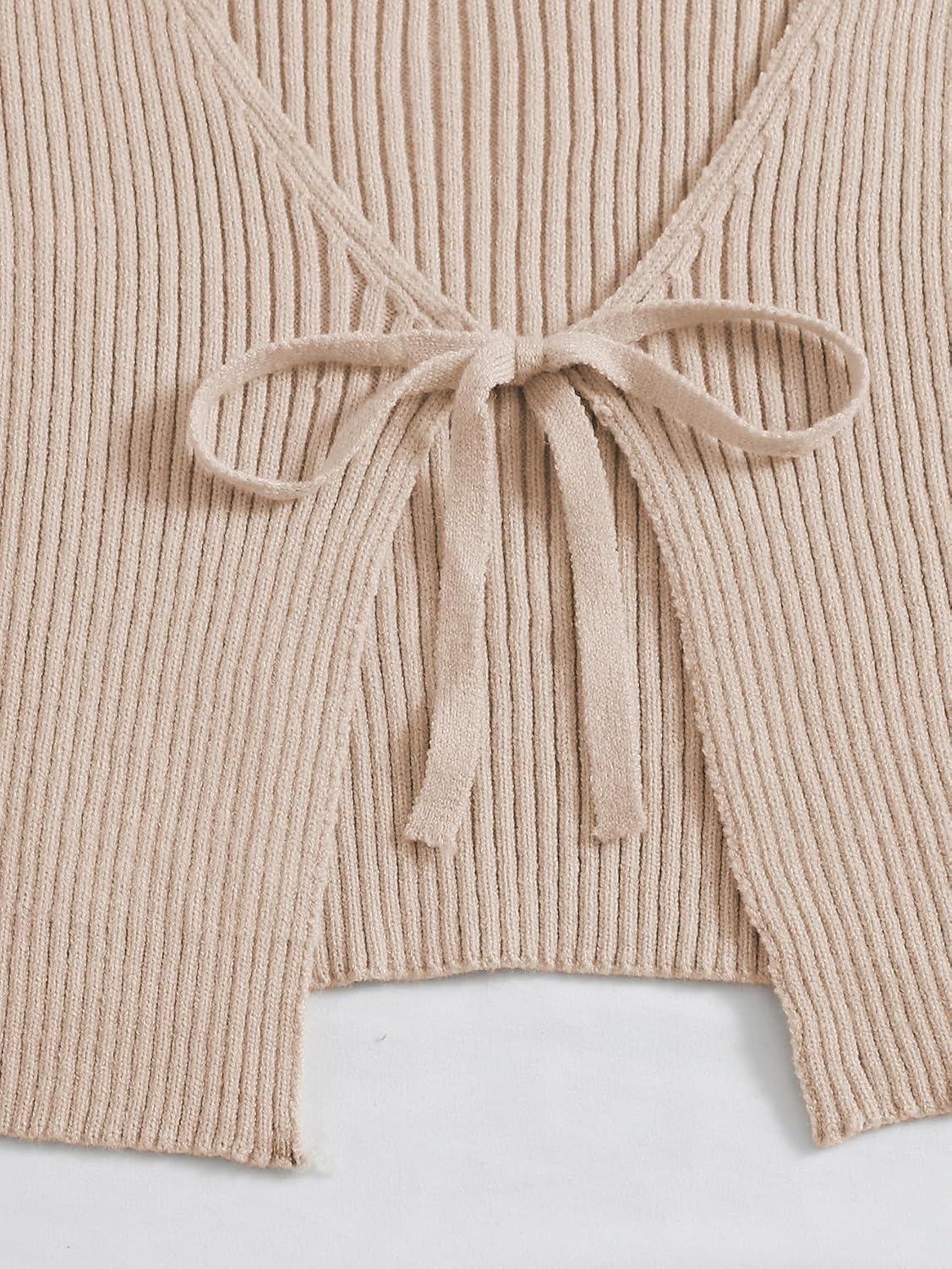Floerns Women's Tie Front LS Rib Knit Crop Shrug - Image 3