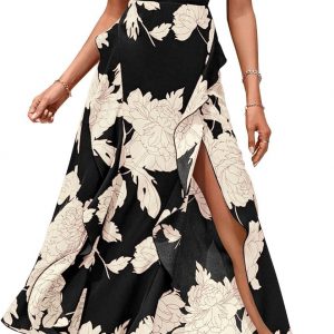 BTFBM Summer Dresses for Women 2026 Casual Spring Floral Sleeveless Ruffle Boho Cocktail Wedding Guest Party Midi Dress