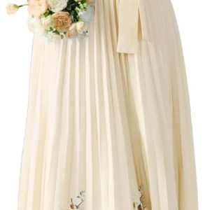 ChiaoLezhee Elegant Floral Halter Maxi Dress, Classy Pleated A Line Flowy, Spring Summer Wedding Guest Dresses for Women