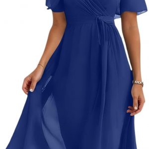 Spring Summer Chiffon Midi Dresses for Women 2026 Elegant Classy Wedding Guest Floral Formal Cocktail Prom Dress