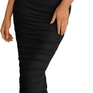 PRETTYGARDEN Womens 2026 Summer Off The Shoulder Dress Ruched Bodycon Sleeveless Split Cocktail Party Maxi Dresses