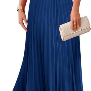 KIRUNDO Women's Summer Maxi Dresses Elegant V Neck Ruffle Flutter Sleeves Empire Waist Pleated Flowy Wedding Guest Dress