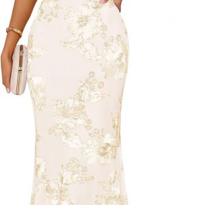MEROKEETY Women's Floral Strapless Maxi Dress 2026 Summer Mesh Tube Bodycon Formal Wedding Guest Cocktail Party Long Dresses