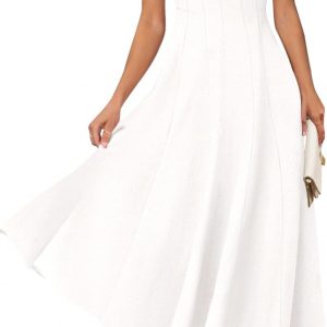 MEROKEETY Women's 2026 Summer Sleeveless Midi Dress Square Neck Smocked Flowy A Line Beach Dresses
