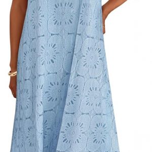MEROKEETY Women's Summer Spaghetti Straps Sundress 2026 Casual Sleeveless Floral Lace Eyelet Boho Beach Maxi Dress