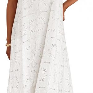 MEROKEETY Women's Summer Spaghetti Straps Sundress 2026 Casual Sleeveless Floral Lace Eyelet Boho Beach Maxi Dress