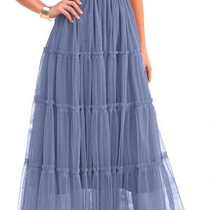 PRETTYGARDEN Women's Summer Tulle Midi Dress Sleeveless Smocked Ruffle Flowy Mesh Dresses Party Wedding Guest Sundress