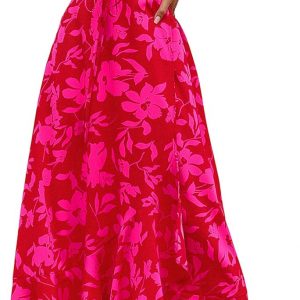 PRETTYGARDEN Women's Boho Floral Maxi Dress Summer Short Sleeve Wrap V Neck Long Flowy Beach Vacation Wedding Guest Dresses