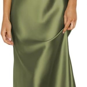 Summer Satin Spaghetti Strap Cowl Neck Backless Midi Dresses for Women Elegant Tie Low Back Ruched Cocktail Dress