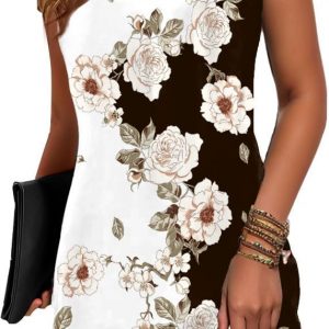 Vintage Floral Printed Summer A-Line Elegant Dresses Womens Beach Sundress Ladies Casual Boho Tank Dress