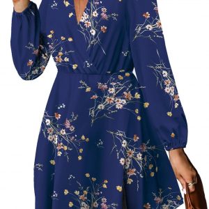 Women's Floral Dresses 2025 V Neck Long Sleeve Fall Dress