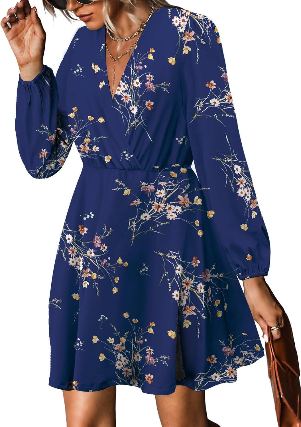 Women's Floral Dresses 2025 V Neck Long Sleeve Fall Dress