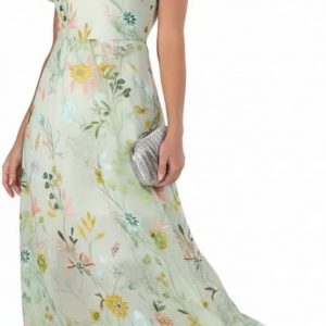 Womens Boho Elegant Floral Maxi Dress V Neck Ruffle Sleeve Chiffon Summer Beach Wedding Guest Dress