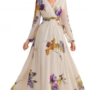 Womens Summer Dresses,Floral Patterns Vintage Elegant Cocktail Long Sleeve Boho Casual Maxi Wedding Guest Dresses for Women