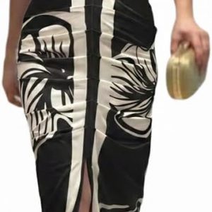 CHICME Summer Dresses for Women Floral Print Plunge V Neck Midi Dress Casual Ruched Slit Bodycon Party Dress