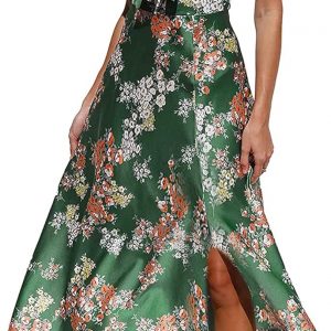 Fashionme Women Spaghetti Strap Midi Satin Dresses Tie Front Backless Slit Cutout Dress Semi-Formal/Casual Flowy Lightweight