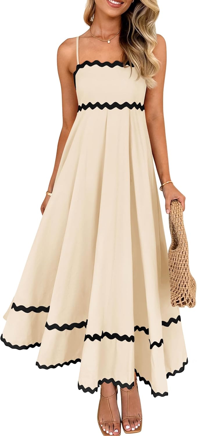 ZESICA Women's 2026 Summer Spaghetti Straps Sleeveless Backless Sundress Flowy Smocked Lace Swing A Line Midi Dress