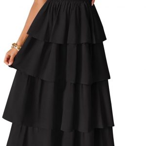 ZESICA Women‘s Summer Boho Strapless Maxi Dress 2026 Casual Sleeveless Off Shoulder Smocked Tiered Beach Long Sundress