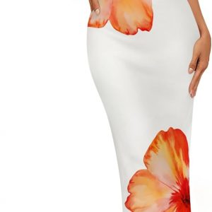ZESICA Women’s Summer Bodycon Maxi Dresses 2026 Floral Spaghetti Strap Square Neck Sleeveless Boho Beach Long Dresses