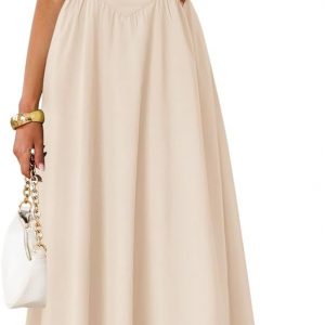ZESICA Women's Summer Sleeveless Halter Midi Dress 2026 Off Shoulder High Waist Flowy Formal Wedding Guest Long Dresses