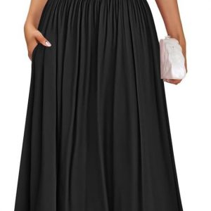 ZESICA Women's Summer 2026 Sleeveless Maxi Dress One Shoulder Casual Slim Swing Pleated Formal Dresses with Pockets