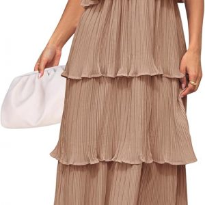 ZESICA Women's 2026 Summer Sleeveless Halter Neck Ruffle Tiered Layed Chiffon Flowy Swing Long Midi Dress